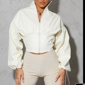 IN SEARCH OF Cream Faux Leather Corset Jacket